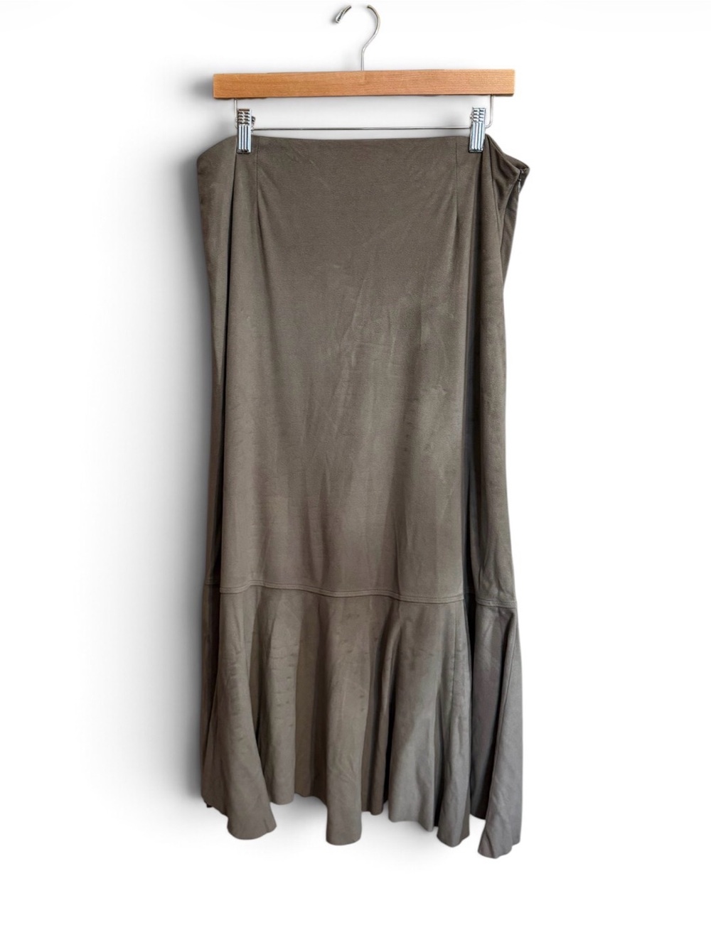 J. Jill Taupe Faux Suede Maxi Skirt with Flared Hem